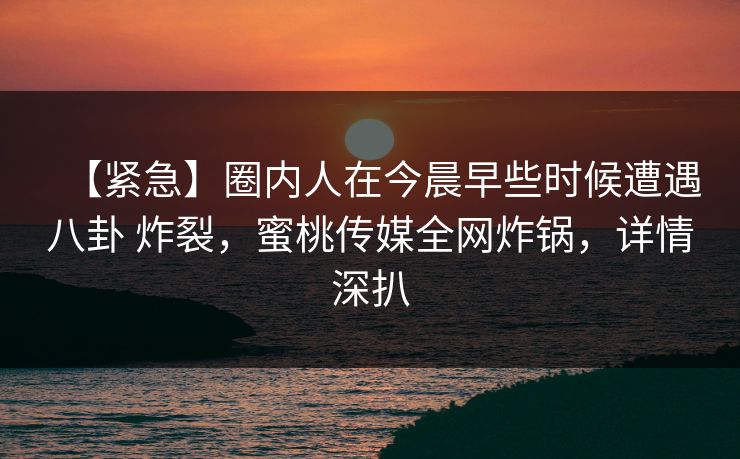 【紧急】圈内人在今晨早些时候遭遇八卦 炸裂，蜜桃传媒全网炸锅，详情深扒